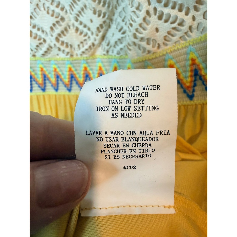 Lily Rose XL Yellow Mini Dress Crochet Lace Top Boho Embroidered WaistSleeveless - Picture 6 of 7